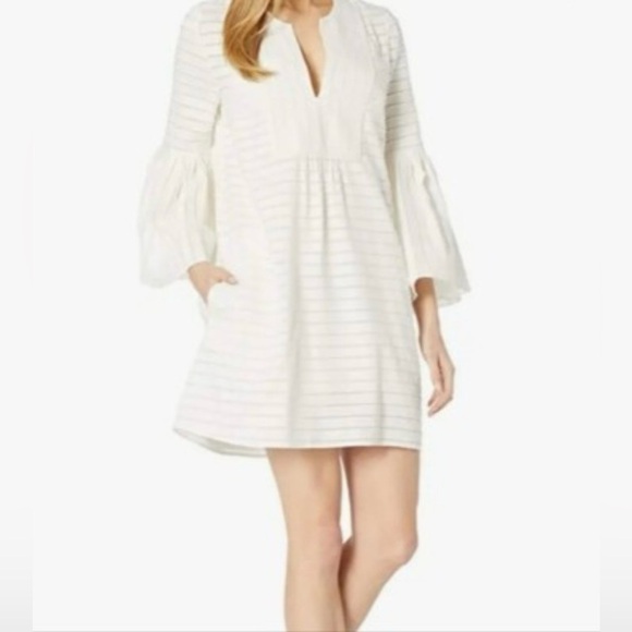 BCBGMaxAzaria Aidan Woven Bell Sleeve Dress Summer Beach Ivory Size Small - Picture 1 of 7